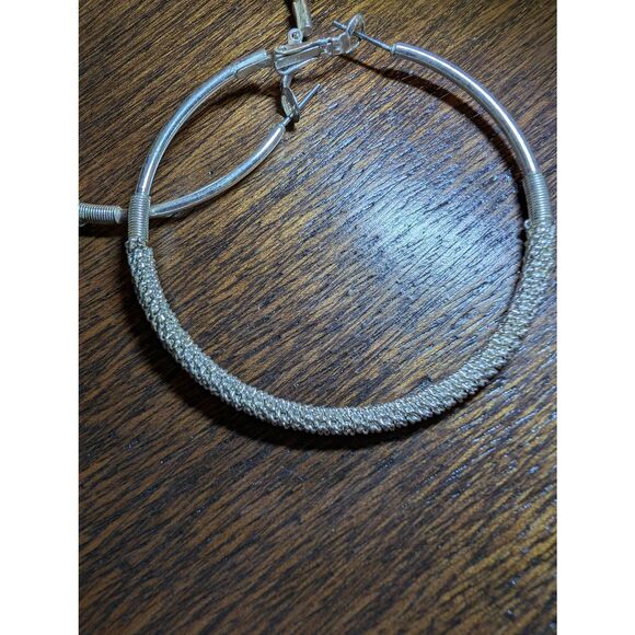 *Silvery textured 2" hoop earrings - Picture 2 of 3